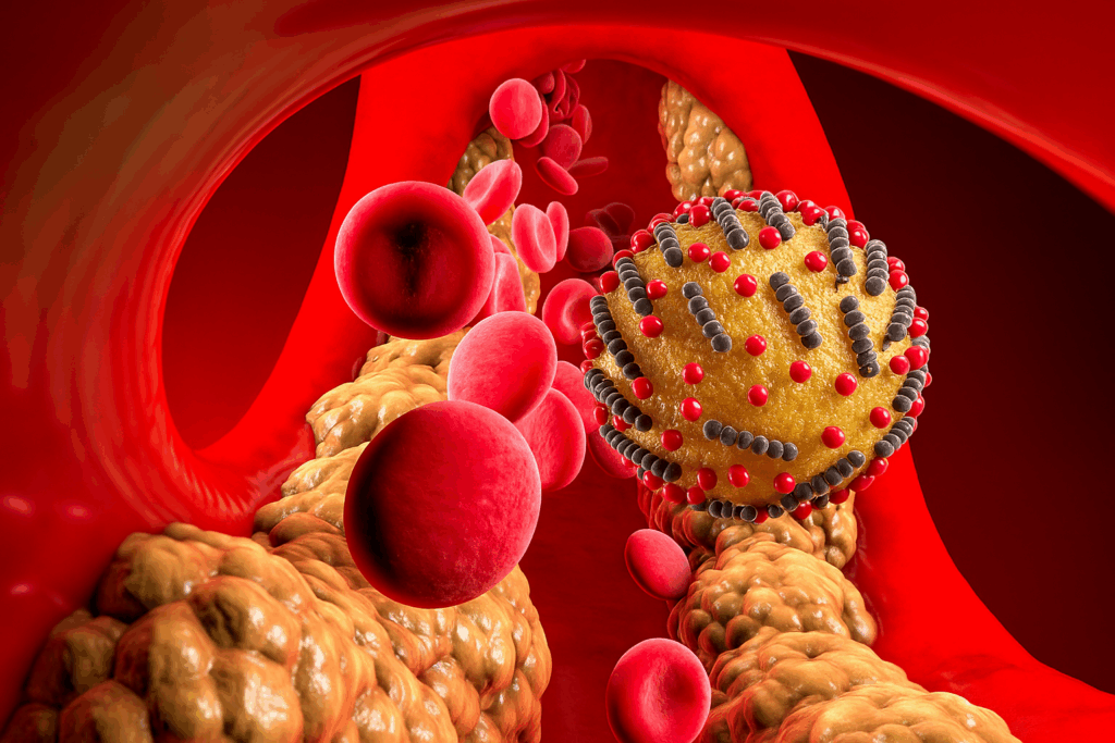 Representação de um vaso sanguíneo com lipoproteína