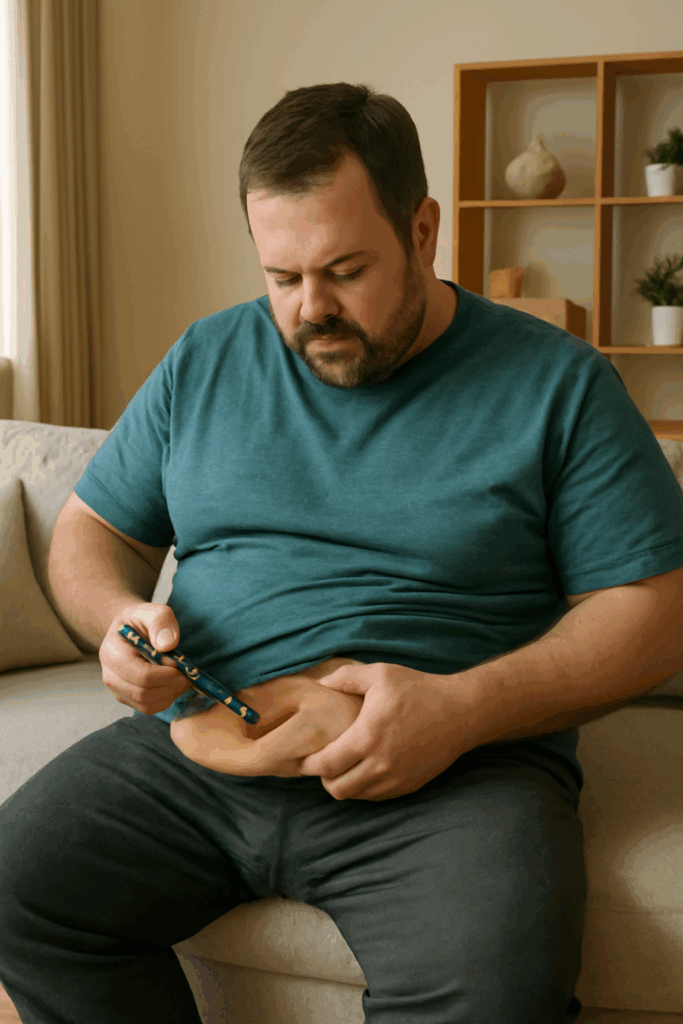 homem aplicando insulina na região da barriga